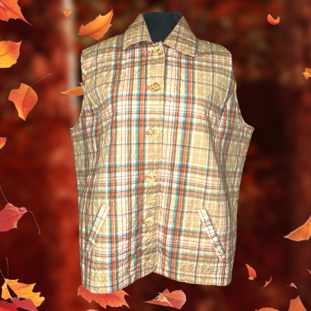 Company Collection lightweight quilted vest soft colored plaid vest